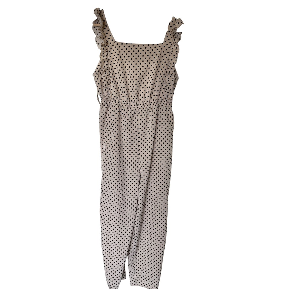 SHEIN Polka Dot Jumpsuit Ruffle Square Neck‎ Wide Leg Casual Women M